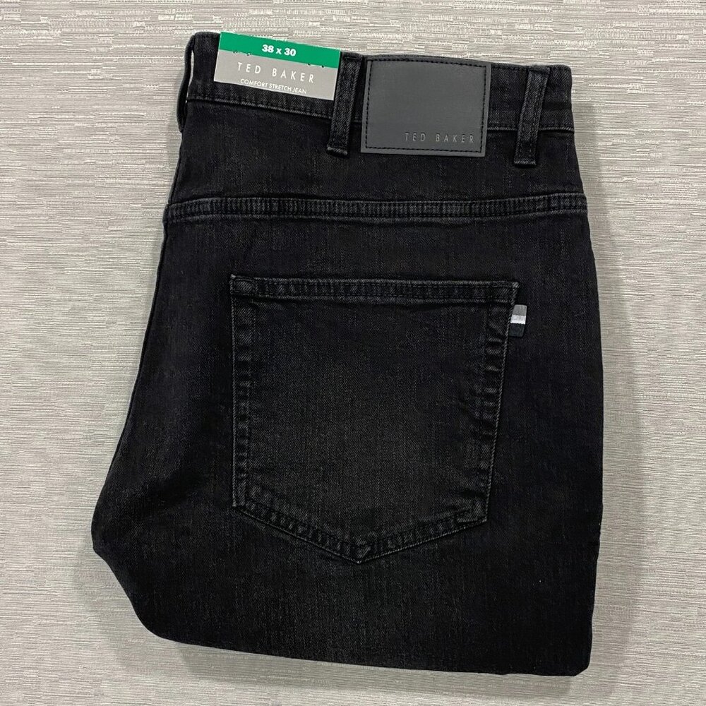 Ted Baker Jeans Mens 38 x 30 Straight Leg Regular Fit Black Denim Pants